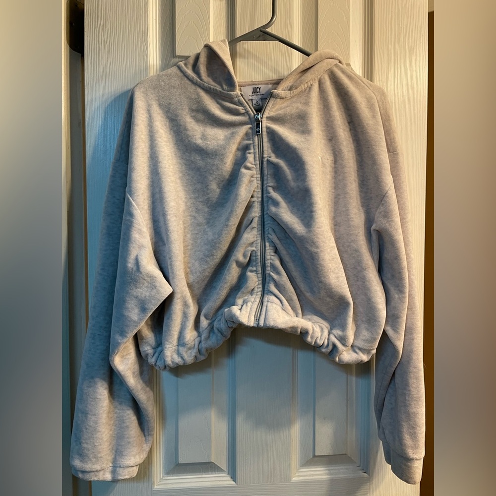 Juicy Couture light grey cropped Zip-Up Hoodie